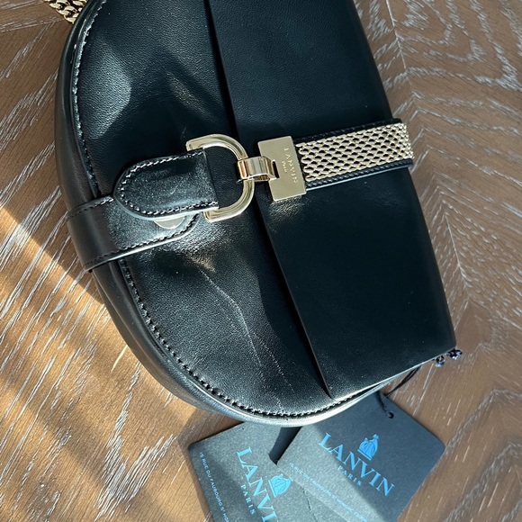 LANVIN Lamb Leather Crossbody Bag Logo Chain Trim & Strap Magnetic Flap - Picture 13 of 17